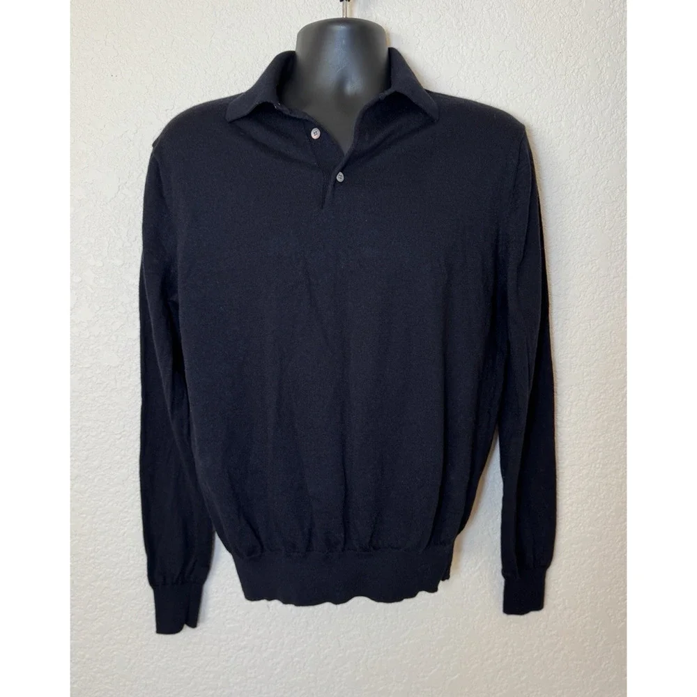 SUITSUPPLY Mens Black Merino Wool Long Sleeve Polo Sweater Slim Fit XXL Career
